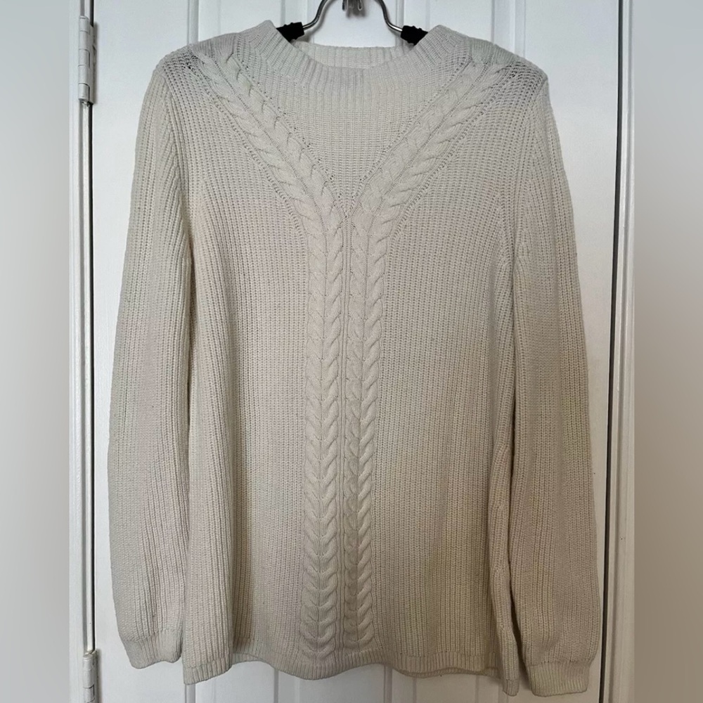 🌸 Talbots Womens Sz L Long Sleeve Ivory Ribbed Knit Sweater